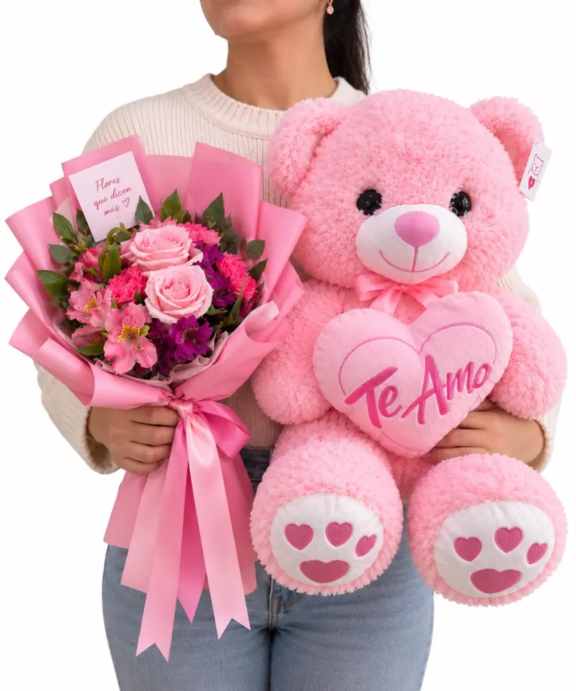 Ramo Pink y oso te amo